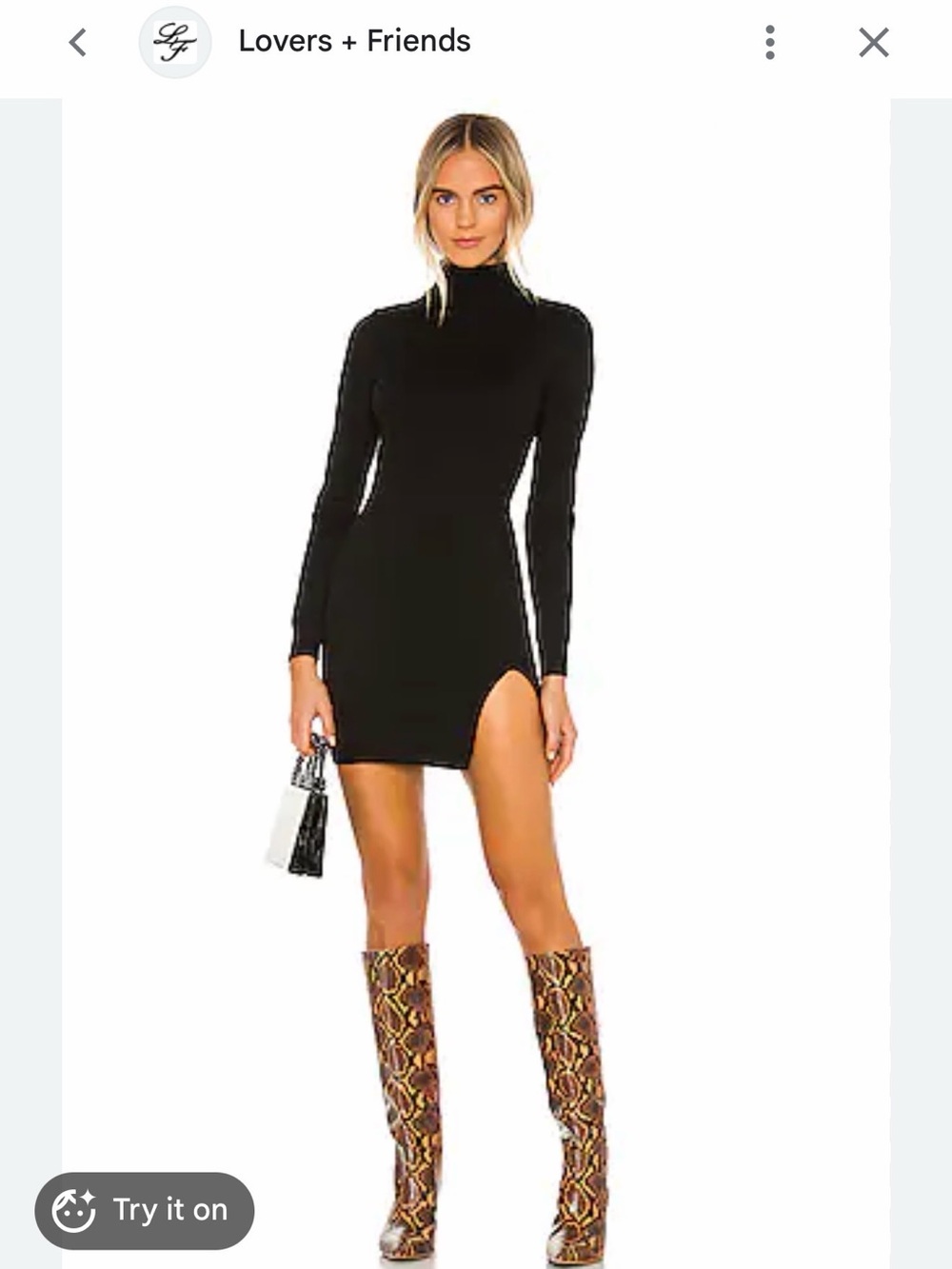 Lovers + Friends Black Long-Sleeve Turtleneck Slit Mini